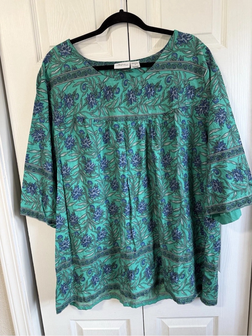 The Vermont Country Store Boho Floral Green Peasant Blouse by Sanctuary